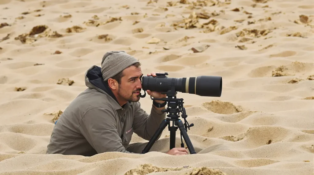 Christophe photographie les oiseaux migrateurs sur la plage d'Excenevex